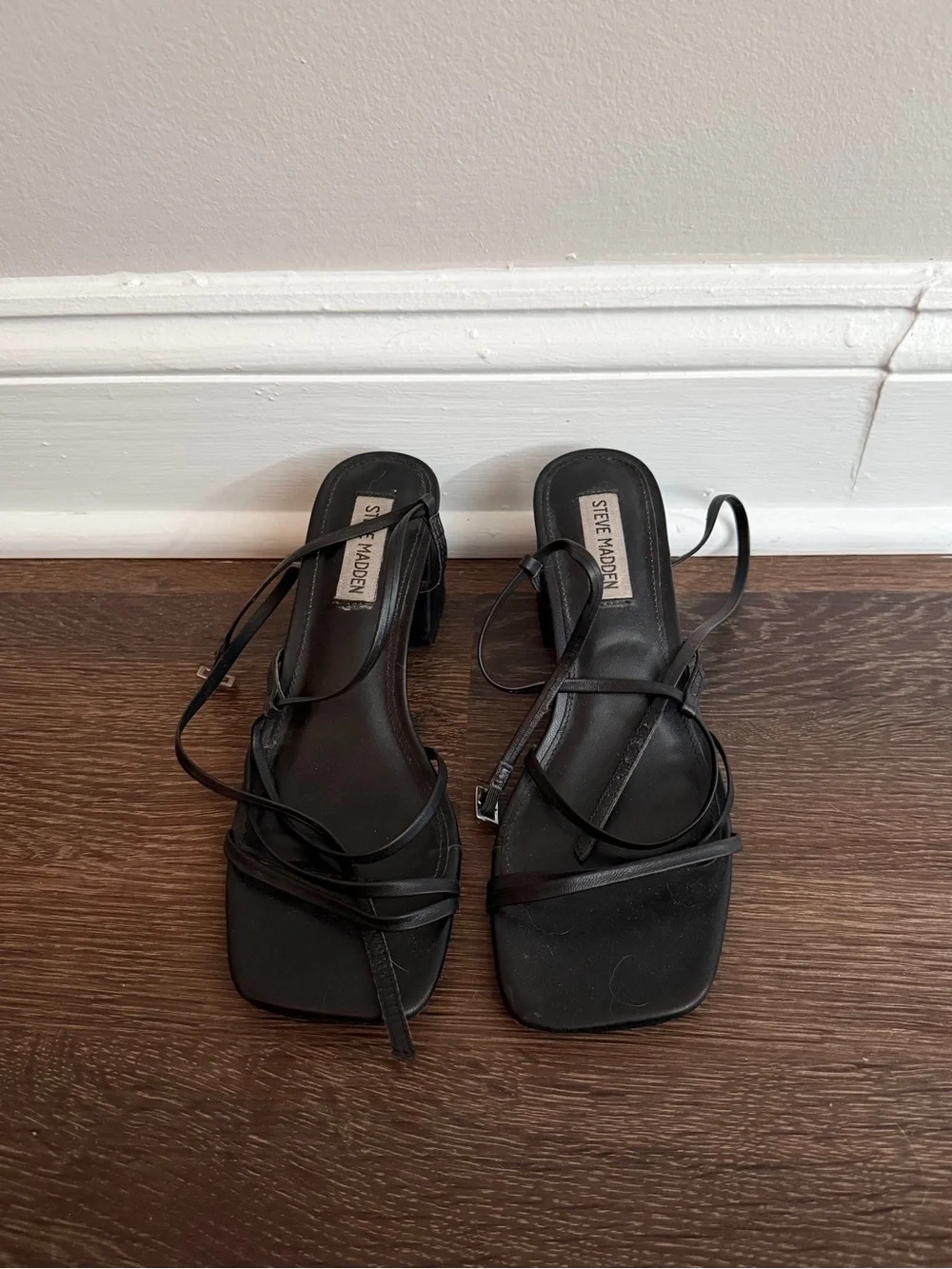 Steve Madden Black Thin-Strap Square-Toe Heels